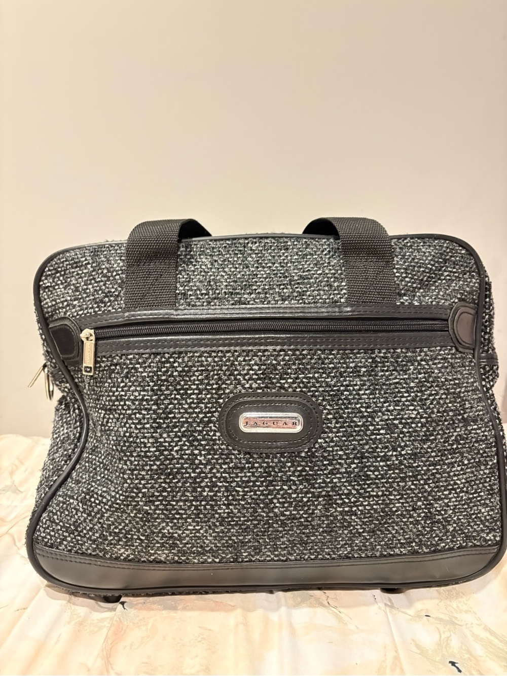 Jaguar JCPenney Black Gray Woven Travel Briefcase Carry On Bag Retro